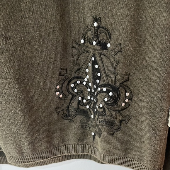 Vintage Buffalo David Bitton Sweater Army Green Large Elbow Patches EUC - Picture 7 of 12